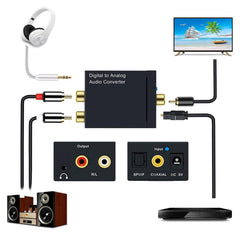 Digital Audio Adapter Coaxial Optical Fiber Toslink to Analog L/R RCA 3.5mm Jack Audio Converter Digital SPDIF Stereo Amplifier